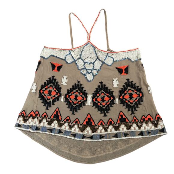 AllSaint Spitalfields Sequin Beaded Western Artsy Aztec Tank Top Women Size 10 - Picture 5 of 11